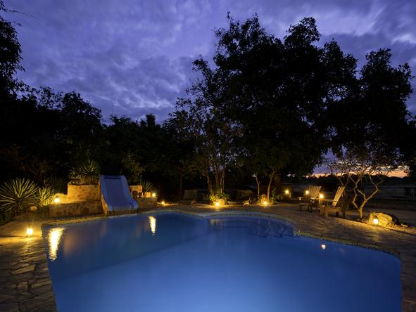 Flatdogs Jackalberry Tree House - pool at night